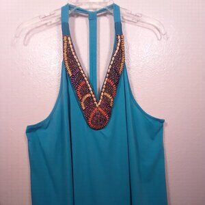 Dots Beaded Sleeveless Turquoise Top NWT 3X